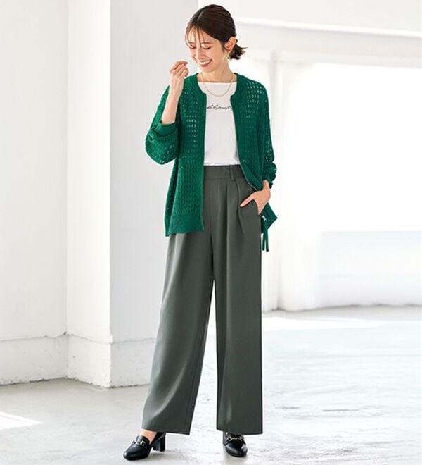 BELLUNA（ベルーナ）の「透かし柄ニットジップブルゾン（ニットカーディガン）」｜詳細画像