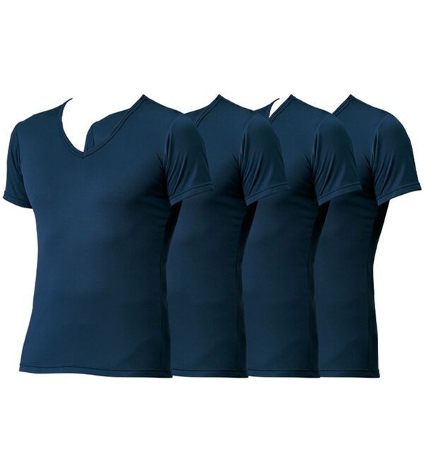 「【４枚組】抗菌防臭・マイクロファイバー裏起毛あったかインナー４枚組（シャツ）　半袖Ｖ首（メンズ肌着・インナーウェア）」｜詳細画像