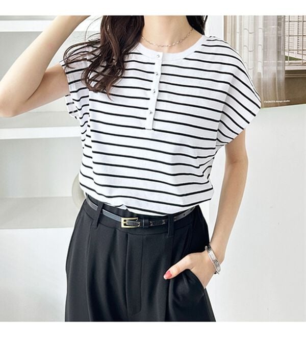 GeeRA（ジーラ）の「綿１００％前後２ＷＡＹシルケットフレンチスリーブカットソー（Tシャツ）」｜詳細画像