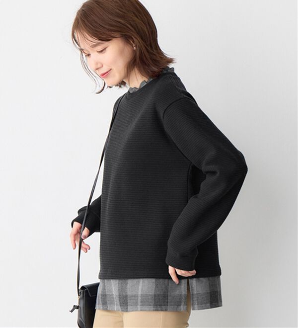 Viola e Viola（ヴィオラ エ ヴィオラ）の「あったか裏起毛異素材切替ニットソートップス（カットソー）」｜詳細画像