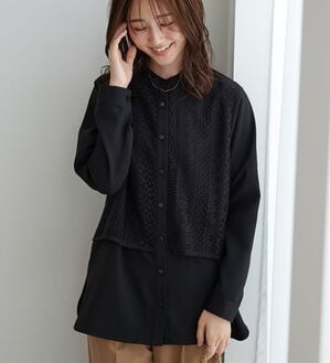 BELLUNA（ベルーナ）の「レース重ねシャツチュニック（チュニック）」｜黒