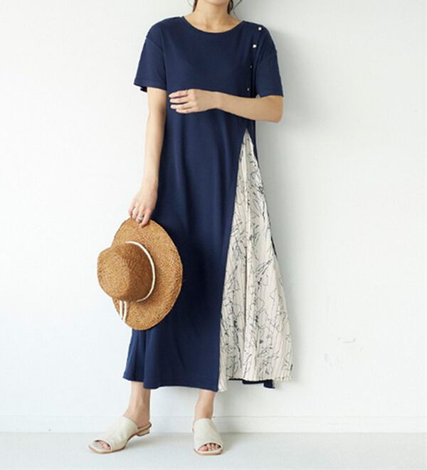 GeeRA（ジーラ）の「ボタン付スリットプリーツ切替ワンピース（カットソーワンピース）」｜詳細画像