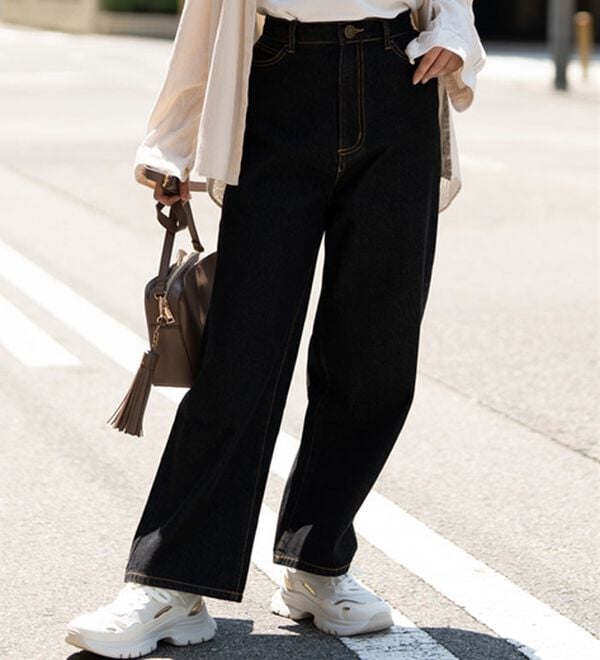 A HAPPY MARILYN（アハッピーマリリン）の「【Ｍ～７Ｌ】美脚＆美尻が叶う！優勝ワイドパンツ（ワイドパンツ・ガウチョ）」｜デニム／ブラック