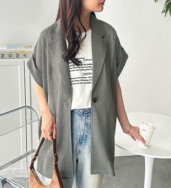 GeeRA（ジーラ）の「メッシュフレンチスリーブテーラードジャケット（テーラードジャケット）」｜グレー