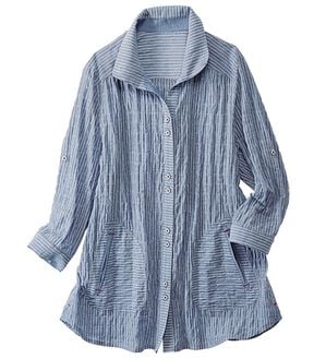 BELLUNA（ベルーナ）の「爽やか先染めストライプジャケット（シャツ）」｜ネイビー系