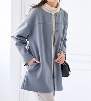 BELLUNA（ベルーナ）の「ウール調素材ノーカラーミドル丈コート（ハーフコート）」｜詳細画像