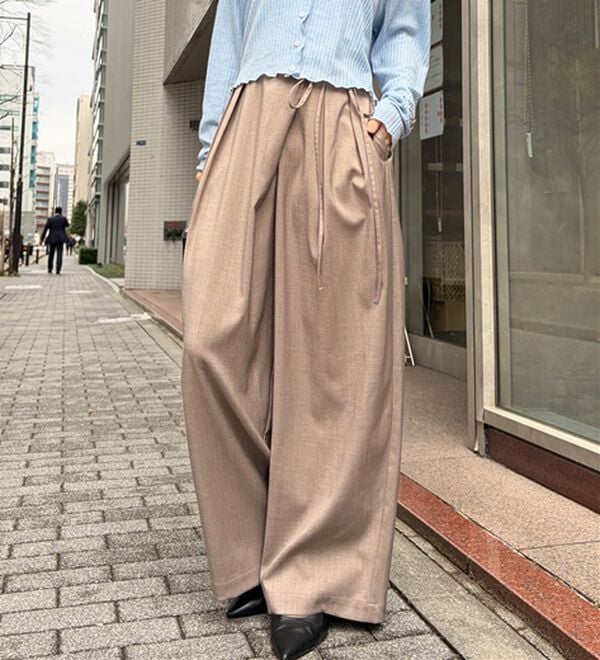 RANAN（ラナン）の「さらり麻調2タックラップリボンパンツ（フルレングスパンツ）」｜詳細画像