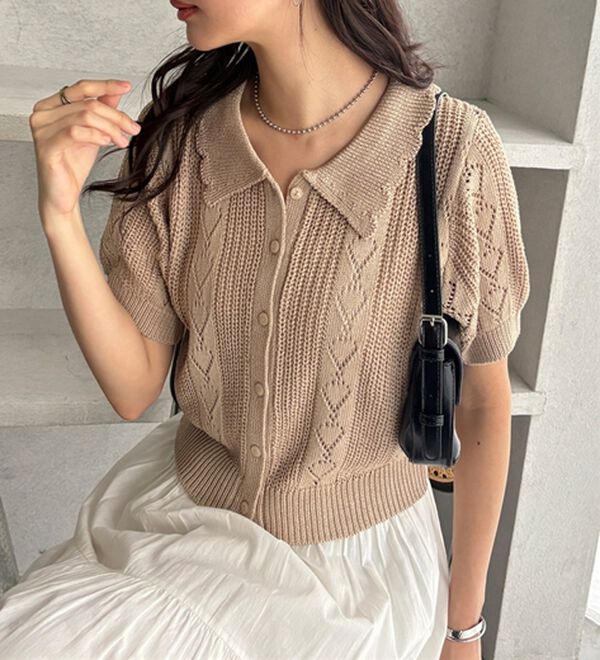 GeeRA（ジーラ）の「透かし編みポロ衿ニット（ニット・セーター）」｜詳細画像