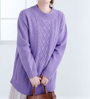 BELLUNA（ベルーナ）の「パッチワーク調ケーブルニットチュニック（チュニック）」｜ラベンダー