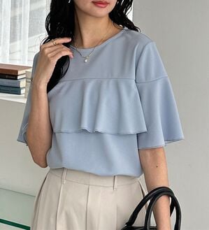 GeeRA（ジーラ）の「ラッフルフリルフレアースリーブＴブラウス（ブラウス）」｜ブルー