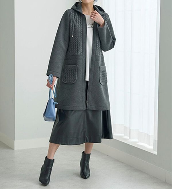 BELLUNA（ベルーナ）の「ダンボール素材ケーブルニット切替コート（ハーフコート）」｜詳細画像