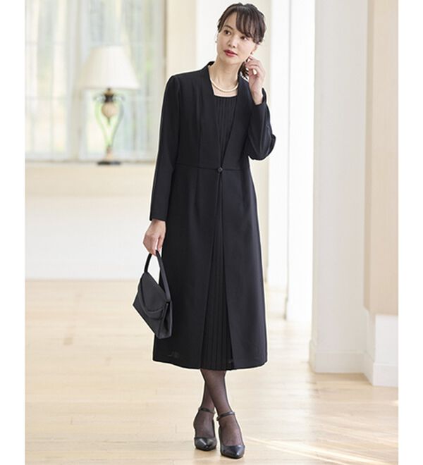 BELLUNA（ベルーナ）の「洗えるストレッチ！ロングジャケット重ね着風ワンピース（ブラックフォーマル（喪服・礼服））」｜詳細画像