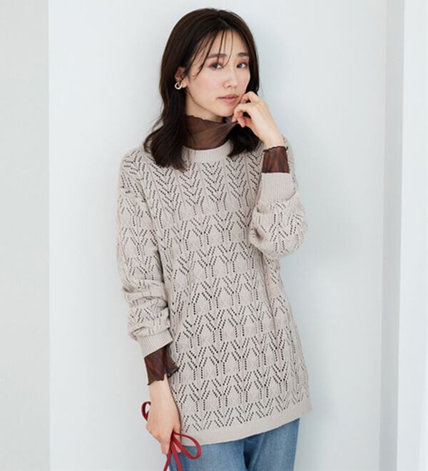 BELLUNA（ベルーナ）の「幾何柄透かし編ニットチュニック（チュニック）」｜詳細画像