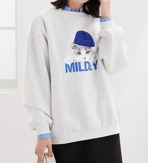 BELLUNA（ベルーナ）の「ニット帽ネコ裏起毛プルオーバー（カットソー）」｜アイボリー