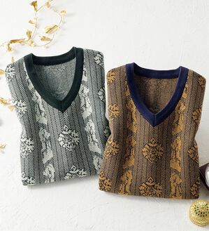 ルフラン（ルフラン）の「【２色組】ラメ入り＊Ｖネックニットベスト（ベスト）」｜詳細画像
