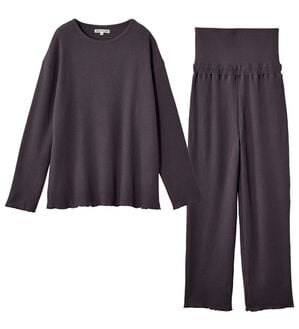 YU'NOW（ユナウ）の「【ハラマキ付】ワッフルプルオーバー＆パンツセット（パジャマ・ルームウェア）」｜チャコールグレー