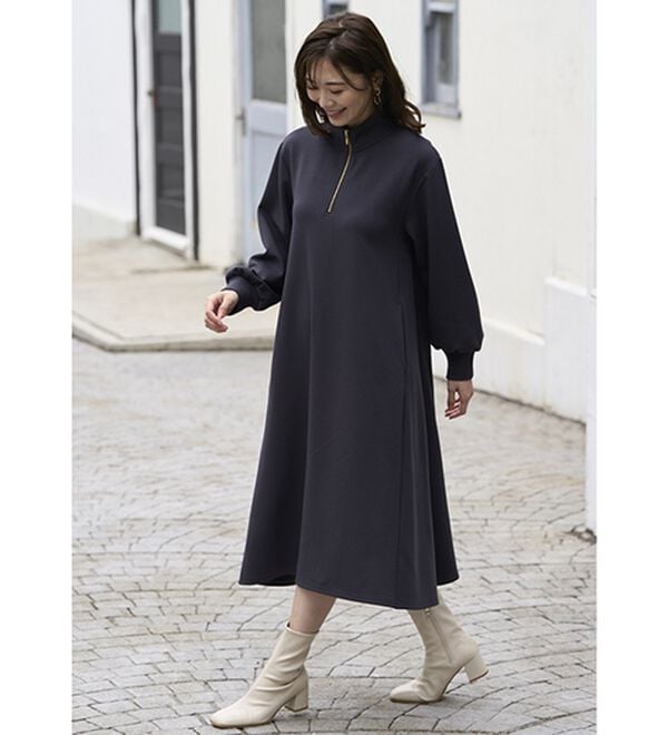 BELLUNA（ベルーナ）の「ポケット付ハーフジップフレアーワンピース（カットソーワンピース）」｜詳細画像