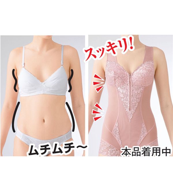 「【２色組】足口ラクな一分丈ボディスーツ（ボディスーツ・シェイパー）」｜詳細画像