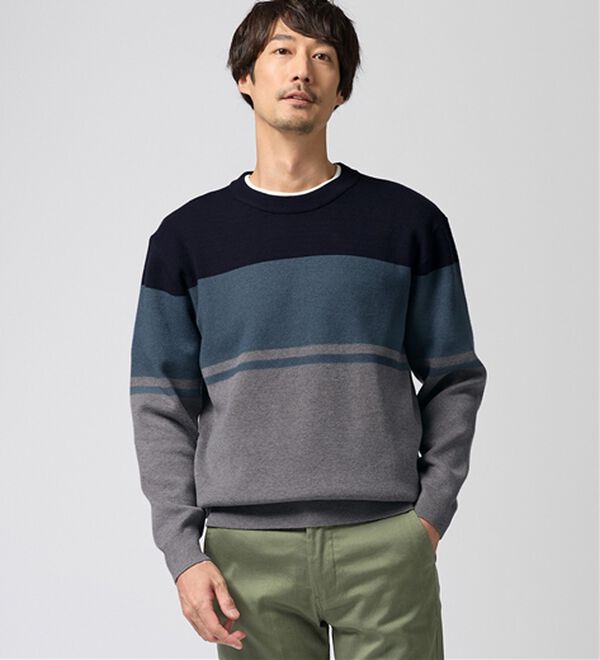 REMEN'S（リメンズ）の「【洗える】やわらかタッチボーダークルーネックセーター（メンズニット・セーター）」｜詳細画像