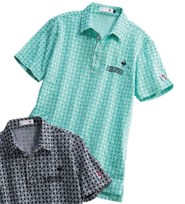 「＜ルコックスポルティフ＞モノグラム柄ジャカード半袖シャツ（メンズゴルフウェア）」｜エメラルド