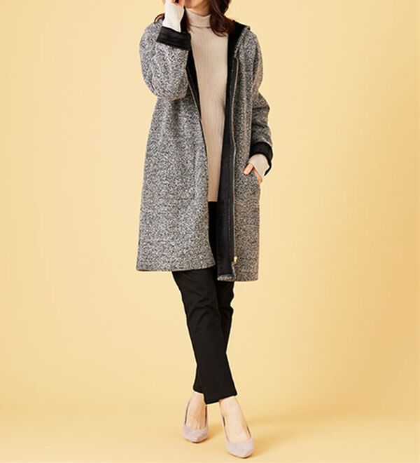 BELLUNA（ベルーナ）の「裏ベロア素材フードデザインコート（ロングコート）」｜詳細画像