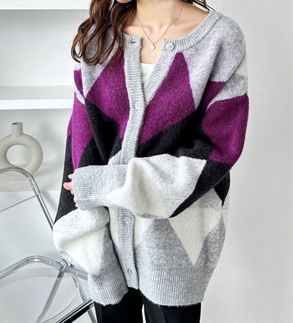 GeeRA（ジーラ）の「アーガイルシャギーニットカーディガン（ニットカーディガン）」｜詳細画像