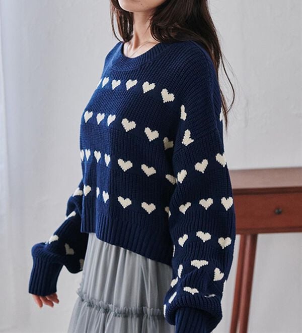 RANAN（ラナン）の「ハートライン柄ニットプルオーバー（ニット・セーター）」｜詳細画像