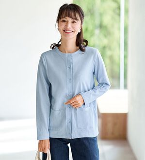 BELLUNA（ベルーナ）の「強撚綿１００％ベーシックカーディガン（その他カーディガン）」｜ブルー クルーネック