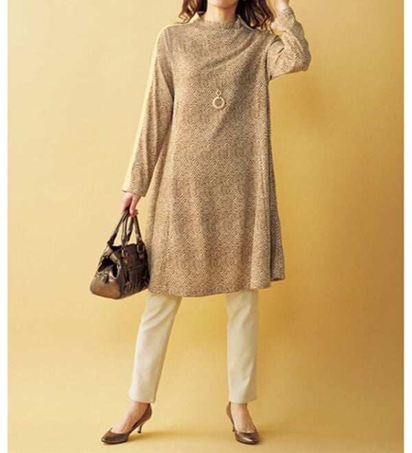 BELLUNA（ベルーナ）の「裏起毛ヘリンボーン柄ライン配色使いチュニック（チュニックワンピース）」｜詳細画像