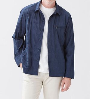 「ワッシャーシャツジャケット（メンズシャツ）」｜ネイビー