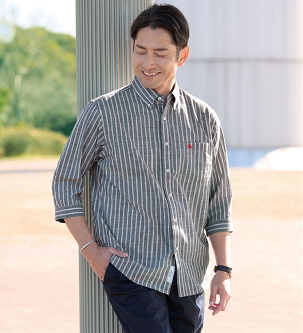 「＜ポロ・ビーシーエス＞麻入りさらさら７分袖シャツ（メンズシャツ）」｜詳細画像