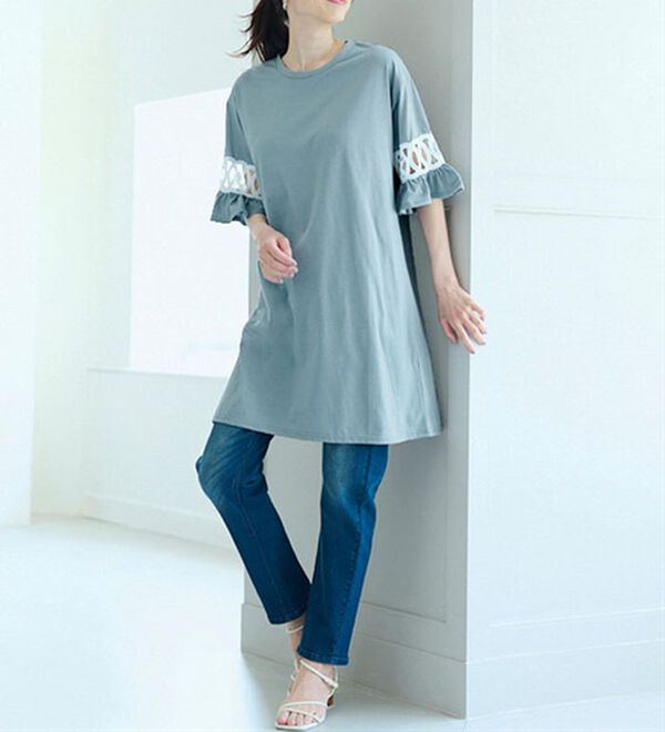 RANAN（ラナン）の「袖レース切替チュニックワンピース（チュニックワンピース）」｜詳細画像