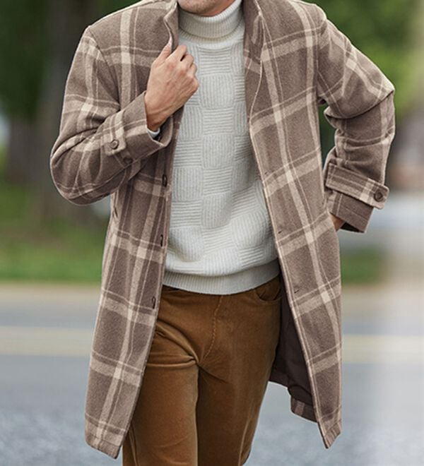 「ビッグチェックメルトンコート（メンズコート）」｜ベージュチェック