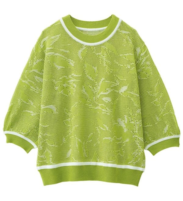 RANAN（ラナン）の「リーフ柄メッシュニット（ニット・セーター）」｜ライム系