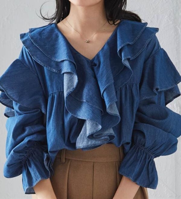RANAN（ラナン）の「ビッグカラーフリルデニムブラウス（ブラウス）」｜詳細画像