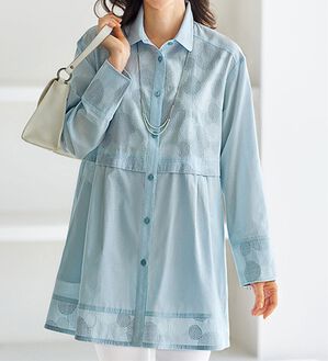 BELLUNA（ベルーナ）の「サークル刺しゅう切替シャツブラウス（チュニック）」｜詳細画像