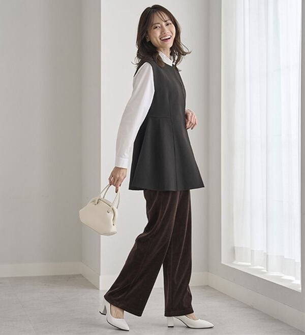 BELLUNA（ベルーナ）の「綺麗見えベロアワイドパンツ（フルレングスパンツ）」｜詳細画像