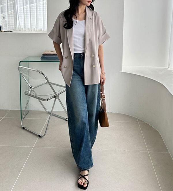 GeeRA（ジーラ）の「リネン調半袖ダブルジャケット（テーラードジャケット）」｜詳細画像