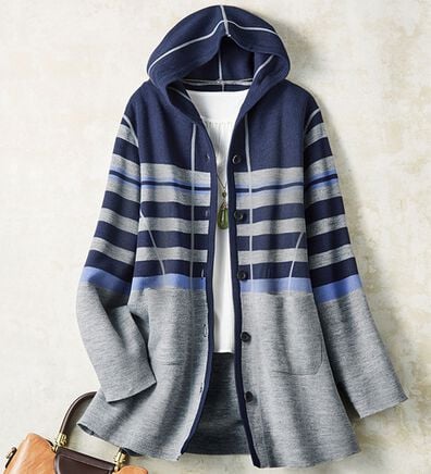 ルフラン（ルフラン）の「リバーシブルのボーダーニットコート（ロングコート）」