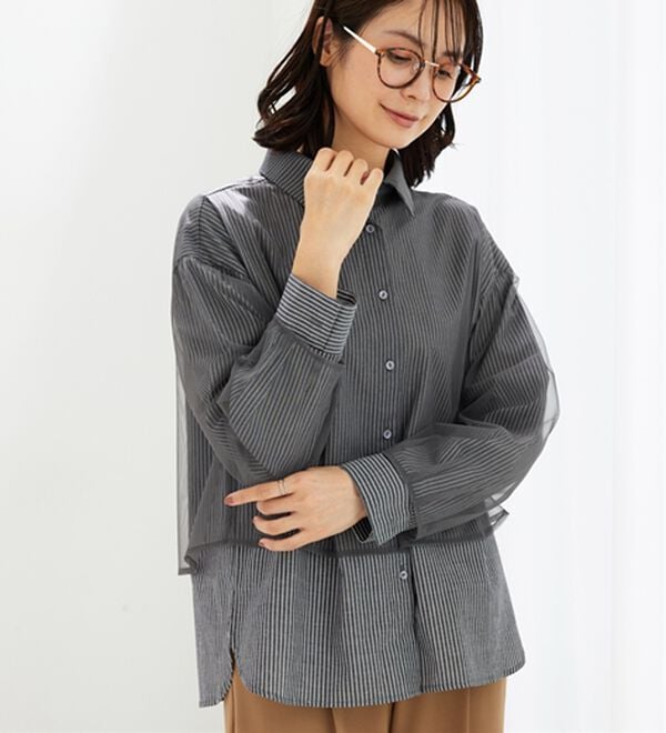 BELLUNA（ベルーナ）の「華やぎチュール重ねシャツブラウス（ブラウス）」｜詳細画像