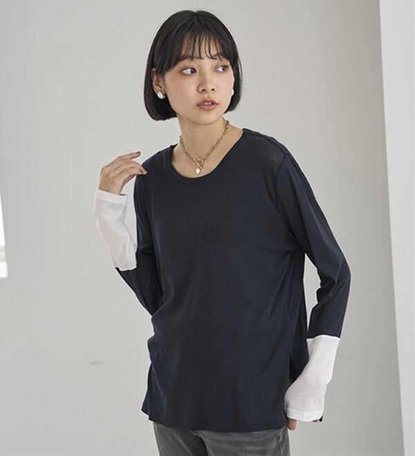 BELLUNA（ベルーナ）の「綿１００％配色シアープルオーバー（カットソー）」｜詳細画像