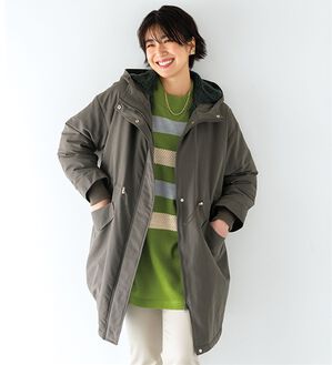 BELLUNA（ベルーナ）の「フード付裏ボア　ロング丈モッズコート（ロングコート）」｜チャコール