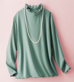 BELLUNA（ベルーナ）の「衿異素材ダブルメロープルオーバー（カットソー）」｜ライトグリーン