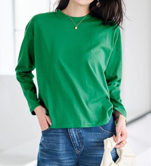 RANAN（ラナン）の「【選べる袖丈】ひんやり！＜BC＞綿100％プチハイネックＴシャツ（カットソー）」｜詳細画像