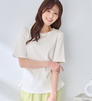 alotta（アロッタ）の「細見えギャザーデザイン美くびれリブトップス（カットソー）」｜オフホワイト