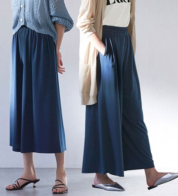 RANAN（ラナン）の「ひんやり！レディゆるシルエットワイドパンツ（ワイドパンツ・ガウチョ）」｜ネイビー