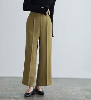 Pierrot（ピエロ）の「大人シルエットウールライクタックワイドパンツ（ワイドパンツ・ガウチョ）」｜オリーブ