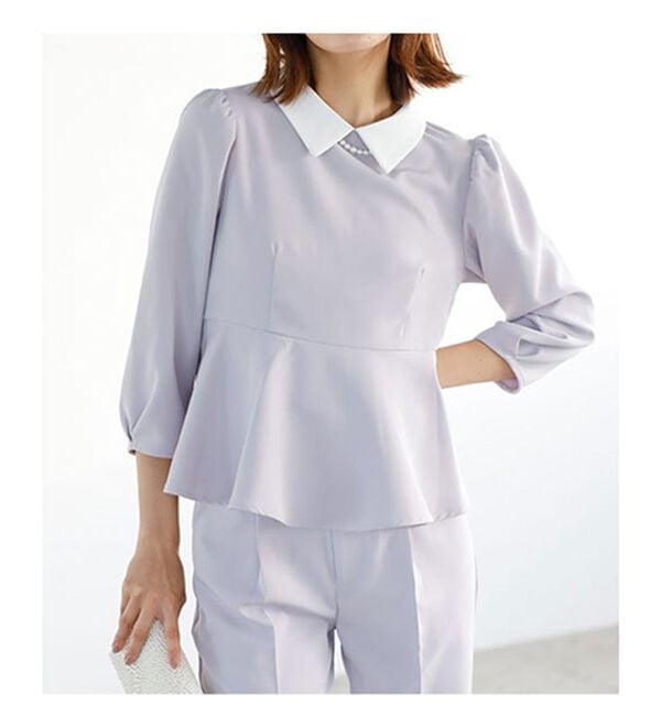 GeeRA（ジーラ）の「ミニ衿ペプラムデザインセットアップ（パンツスーツ）」｜詳細画像