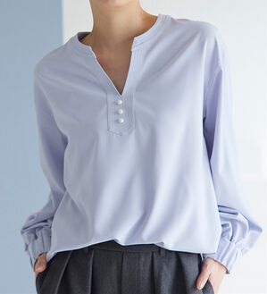 RANAN（ラナン）の「3つの機能付！パール調ボタン付スキッパーブラウス（ブラウス）」｜パープルグレー