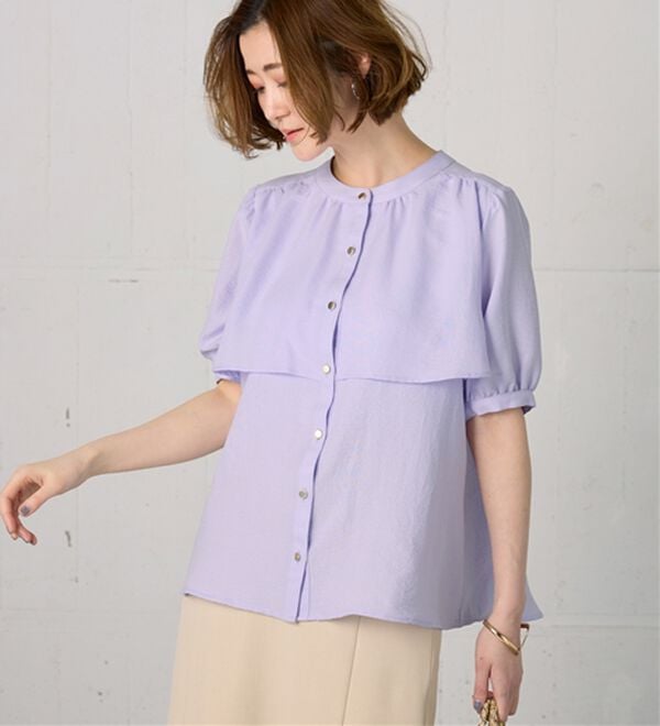 BELLUNA（ベルーナ）の「ケープ風デザインブラウス（ブラウス）」｜ラベンダー